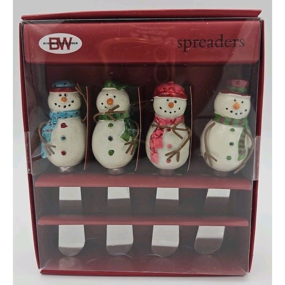 BW Snowman Spreader Set of 4 Let It Snow Christmas Spreaders By Boston Warehouse